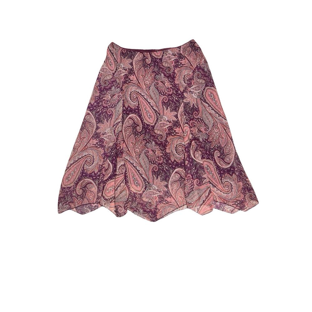 VTG Y2K Fairy Skirt Size L Paisley Asymmetrical Hem Lined Pink Purple Whimsical